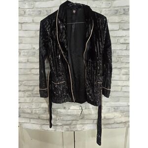 Victoria Secret XS Velvet Wrap Smoking Jacket Shimmer Stripe Liquid Shine Black